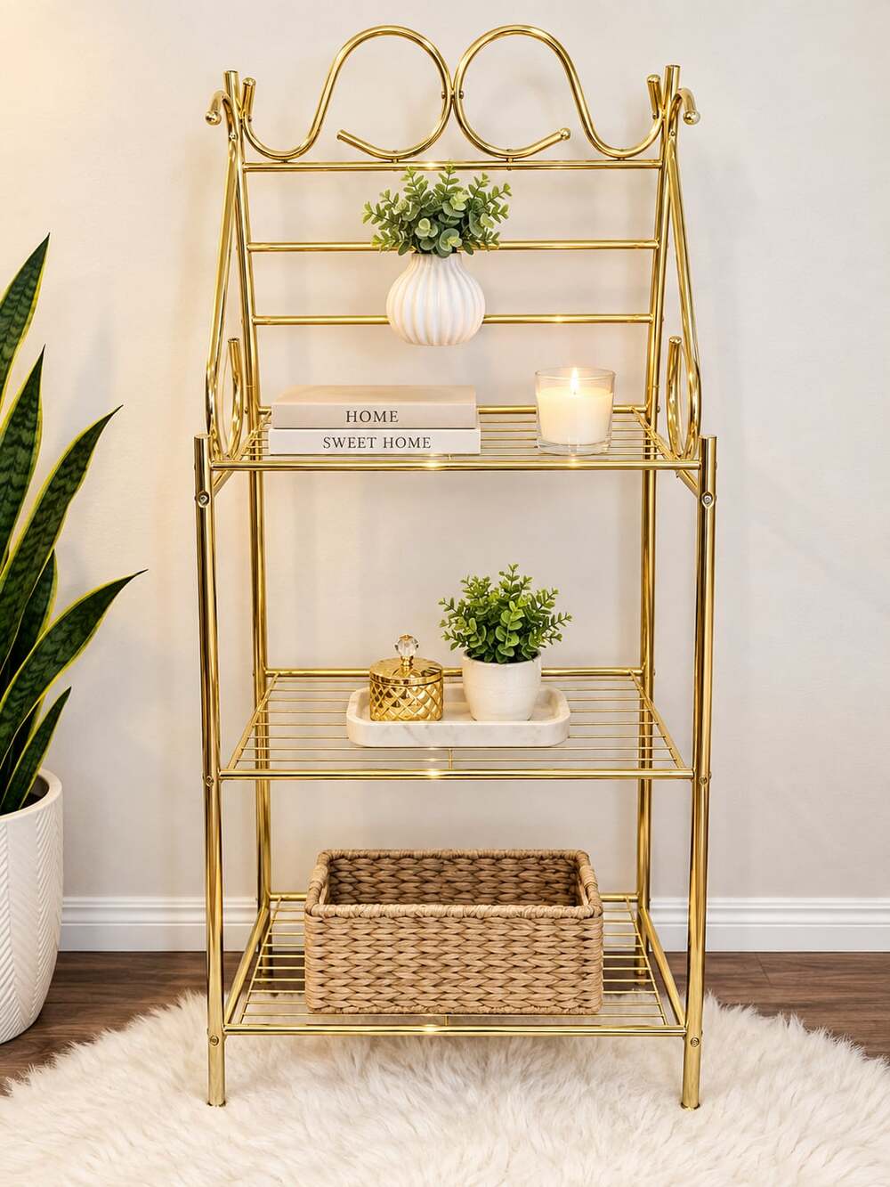 Maple and Jade 4-Shelf Storage Shelving Unit Satin Gold